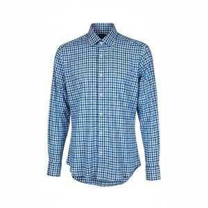 Culturata Roma Tailored Fit Blue Gingham Dress Shirt Mens XL Thomas Mason Fabric